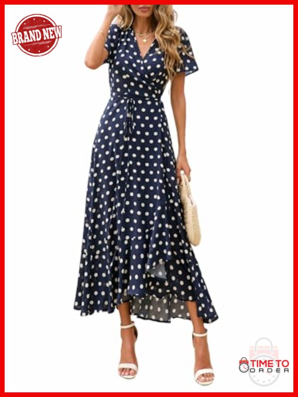 Boho Floral Maxi Dress Short Sleeve V Neck High Split Ruffle Wrap Summer